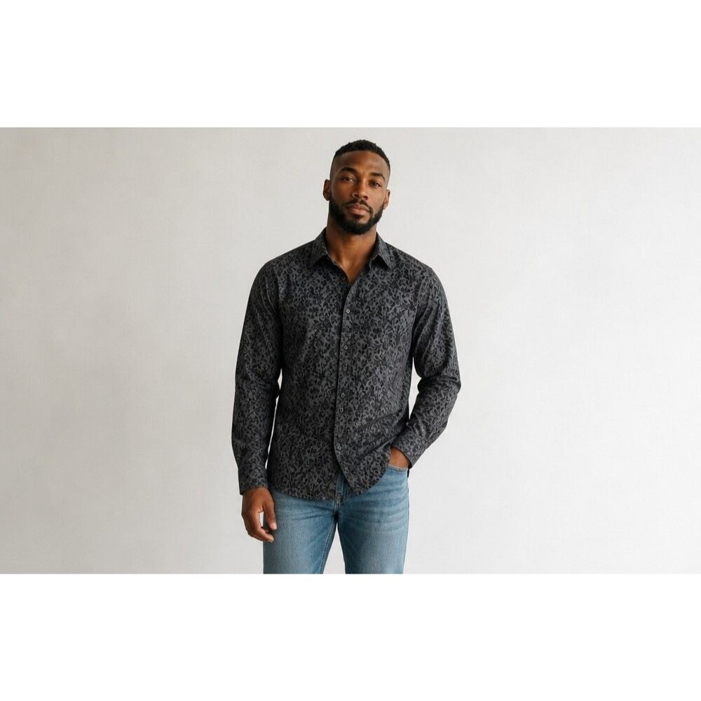 Daniel Hechter Men's DH-XTECH Floral Button Shirt 2XL Gray Cotton Modern Urban